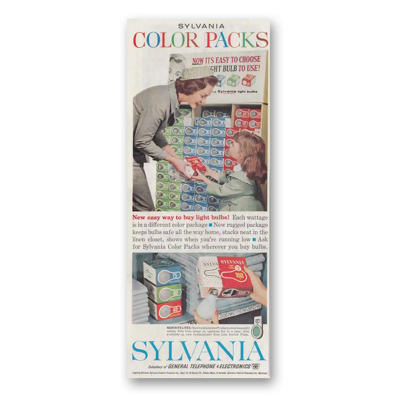 1961 Sylvania Light Bulbs Color Packs Vintage Magazine Print Ad