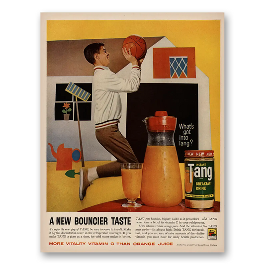 1961 Tang Breakfast Drink New Bouncier Taste Basketball Vintage Magazine Print Ad