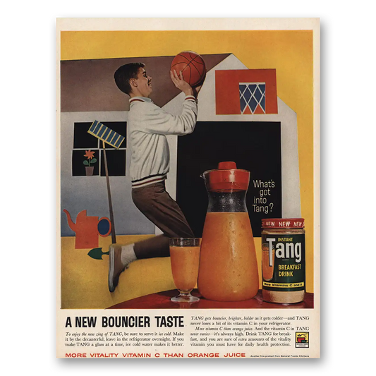 1961 Tang Breakfast Drink Basketball Bouncier Taste Vintage Magazine Print Ad