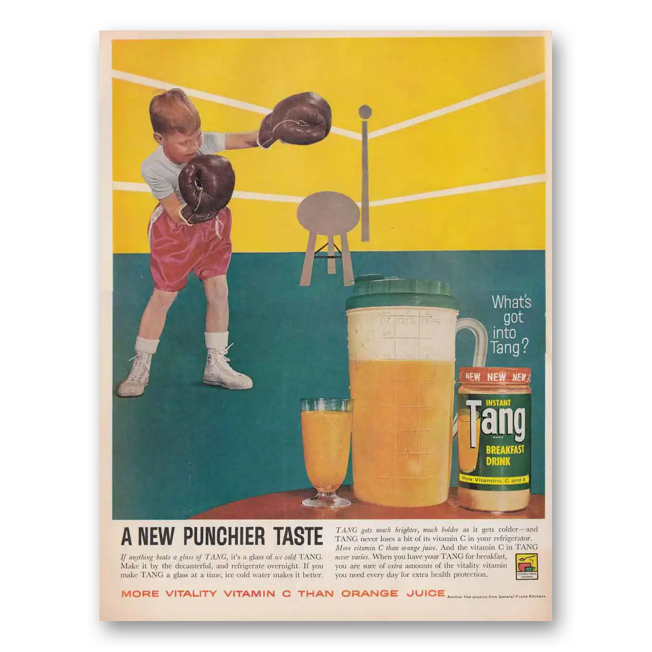 1961 Tang Breakfast Drink New Punchier Taste Vintage Magazine Print Ad