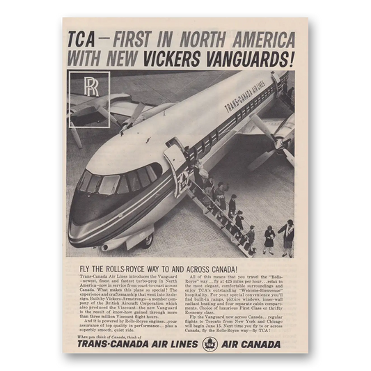 1961 TCA Air Canada First In North America With New Vickers Vanguards Vintage Magazine Print Ad