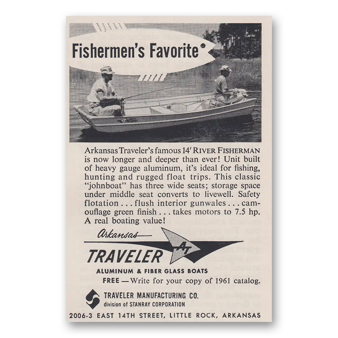 1961 River Fisherman Boat Boat Fishermens Favorite Vintage Magazine Print Ad