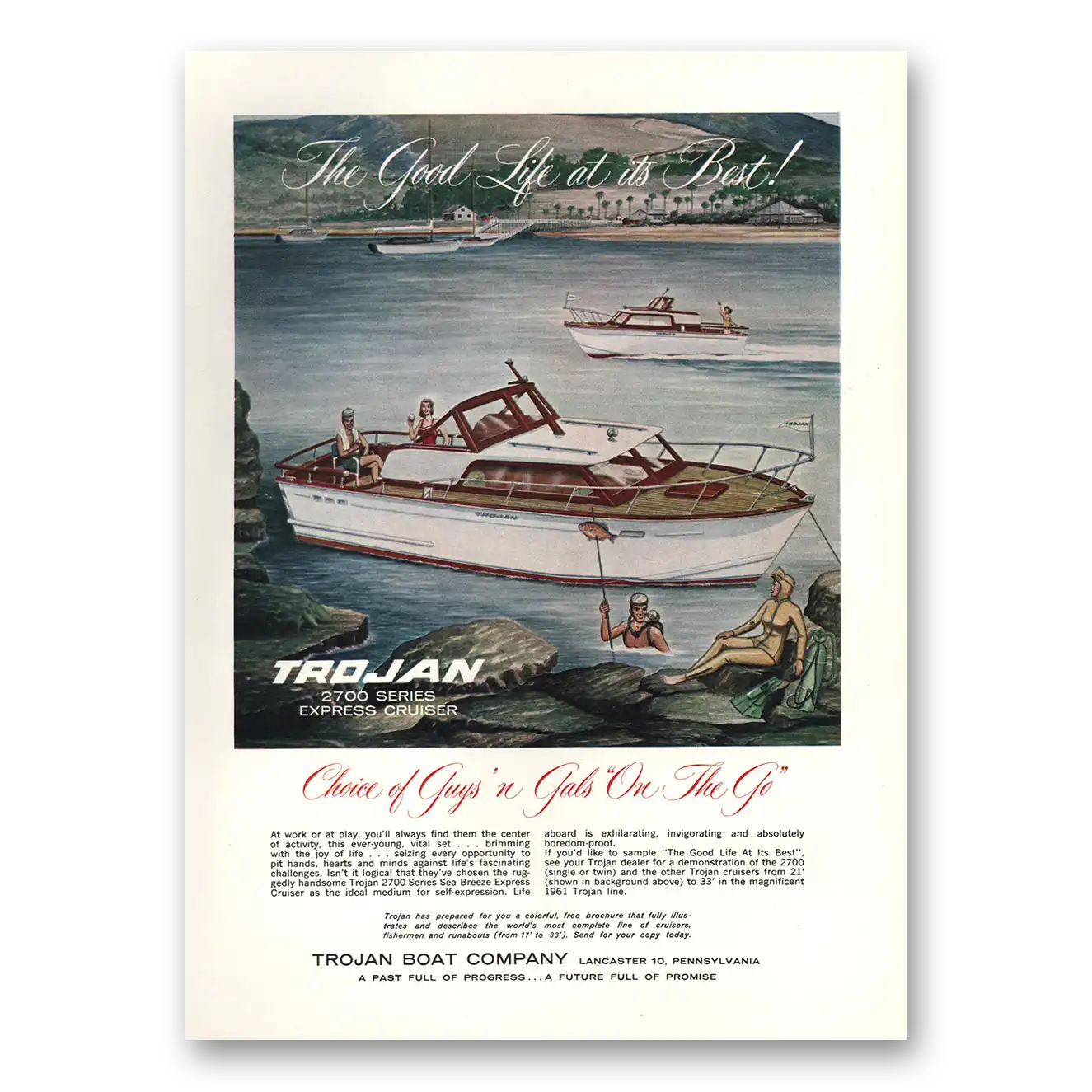 1961 Trojan Boat Guys n Gals On the Go Vintage Magazine Print Ad