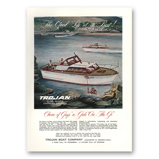 1961 Trojan Boat Guys n Gals On the Go Vintage Magazine Print Ad