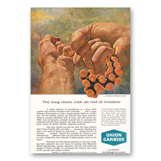 1961 Union Carbide Long Chain No End of Wonders Vintage Magazine Print Ad