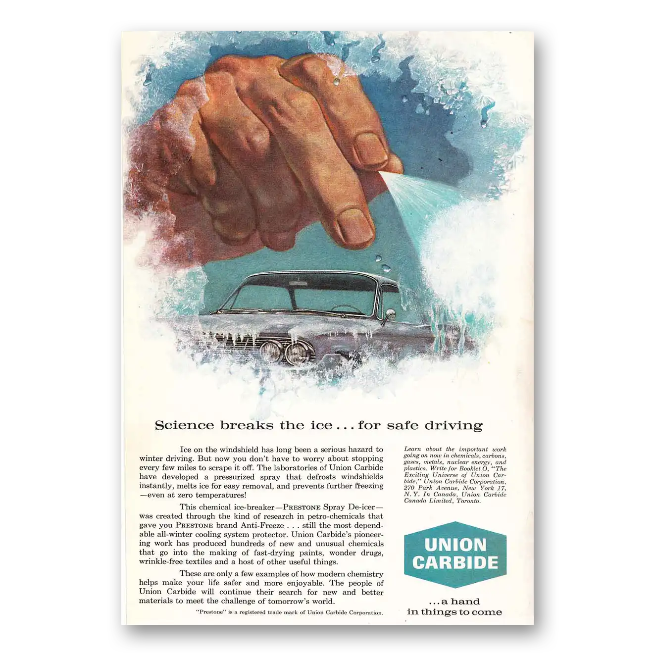 1961 Union Carbide Science Breaks the Ice Vintage Magazine Print Ad