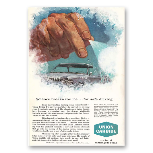 1961 Union Carbide Science Breaks the Ice Vintage Magazine Print Ad