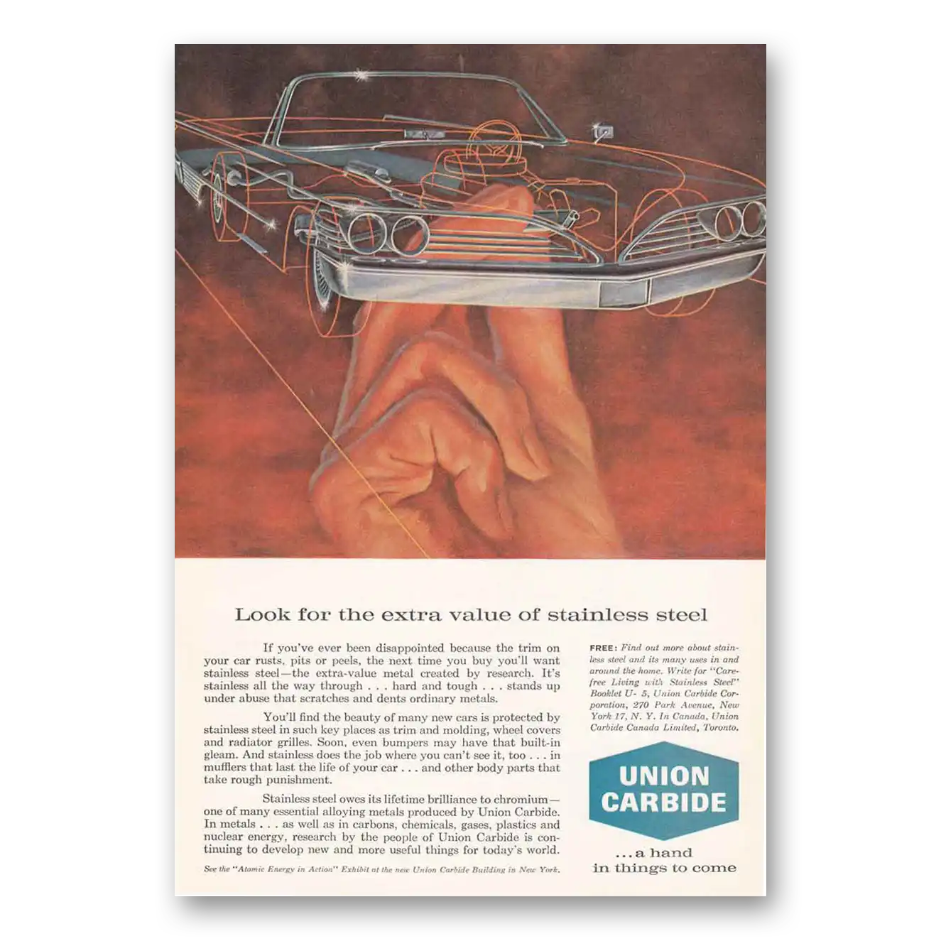 1961 Union Carbide Extra Value of Stainless Steel Vintage Magazine Print Ad