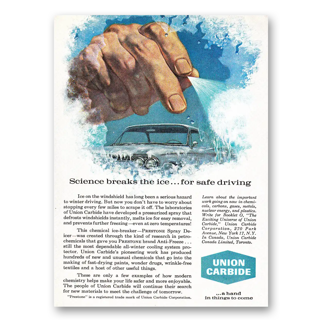 1961 Union Carbide Silence Breaks the Ice Vintage Magazine Print Ad