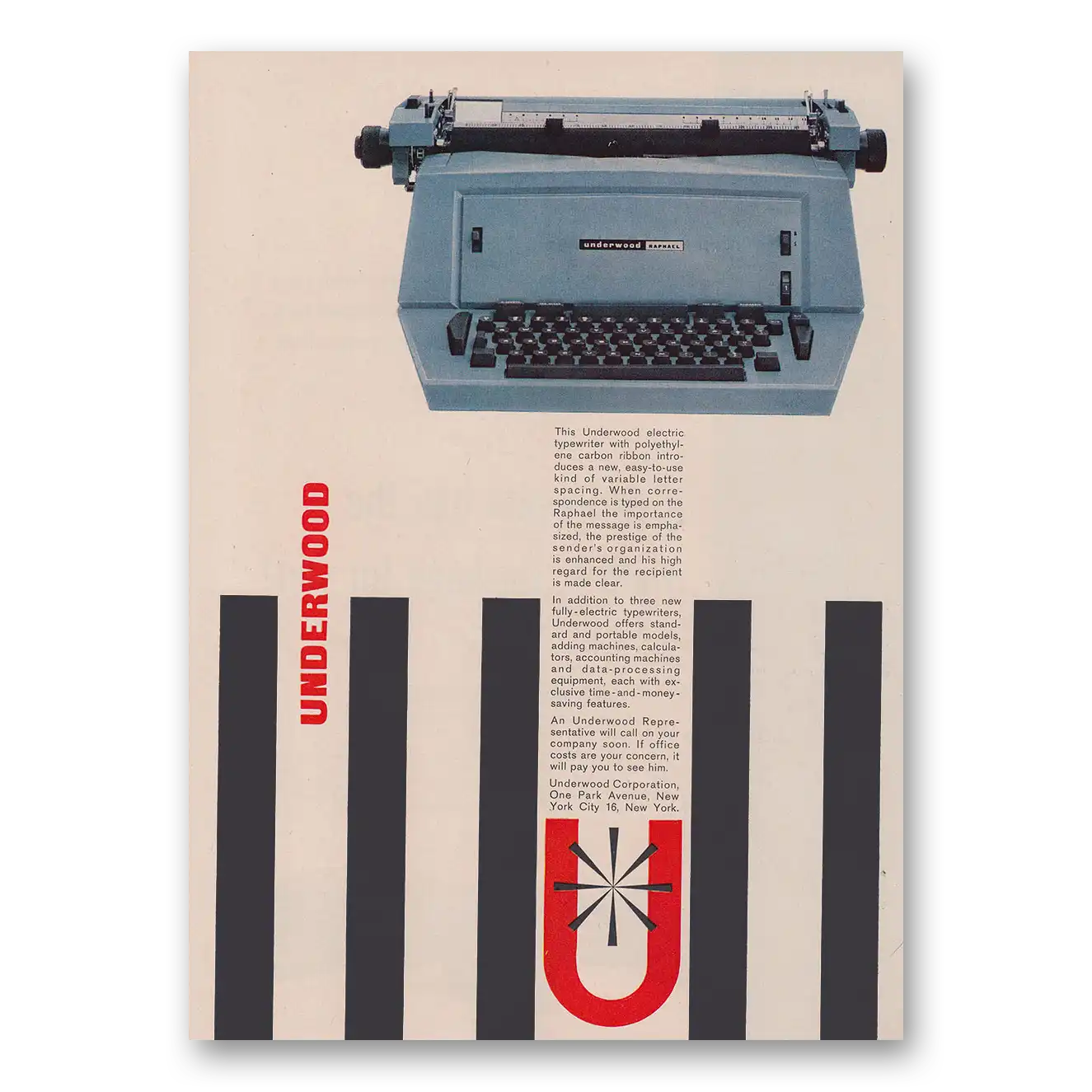 1961 Underwood Typewriter Polyethylene Carbon Ribbon Vintage Magazine Print Ad