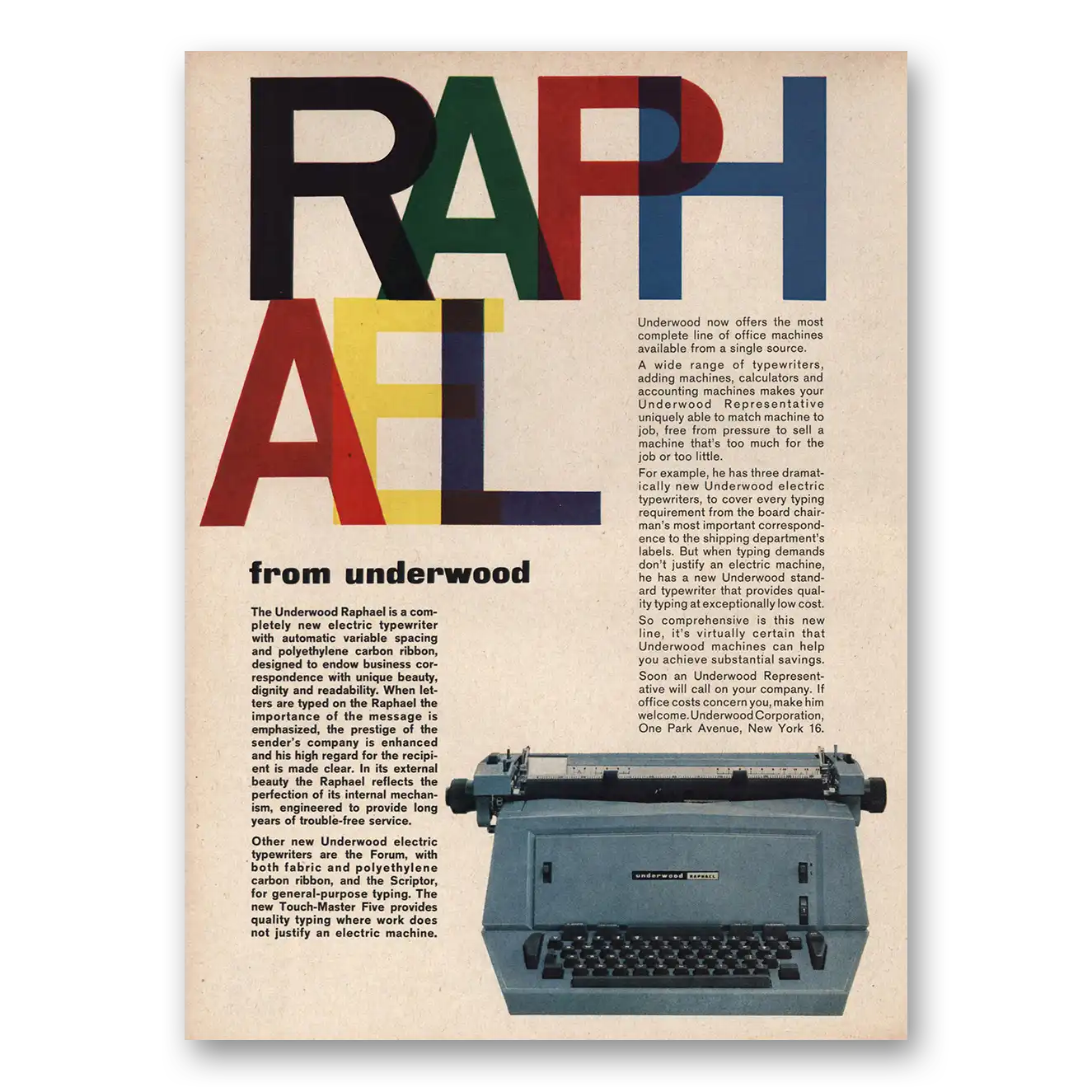 1961 Underwood Raphael Typewriter Electric Typewriter Vintage Magazine Print Ad