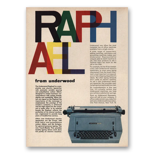 1961 Underwood Raphael Typewriter Electric Typewriter Vintage Magazine Print Ad