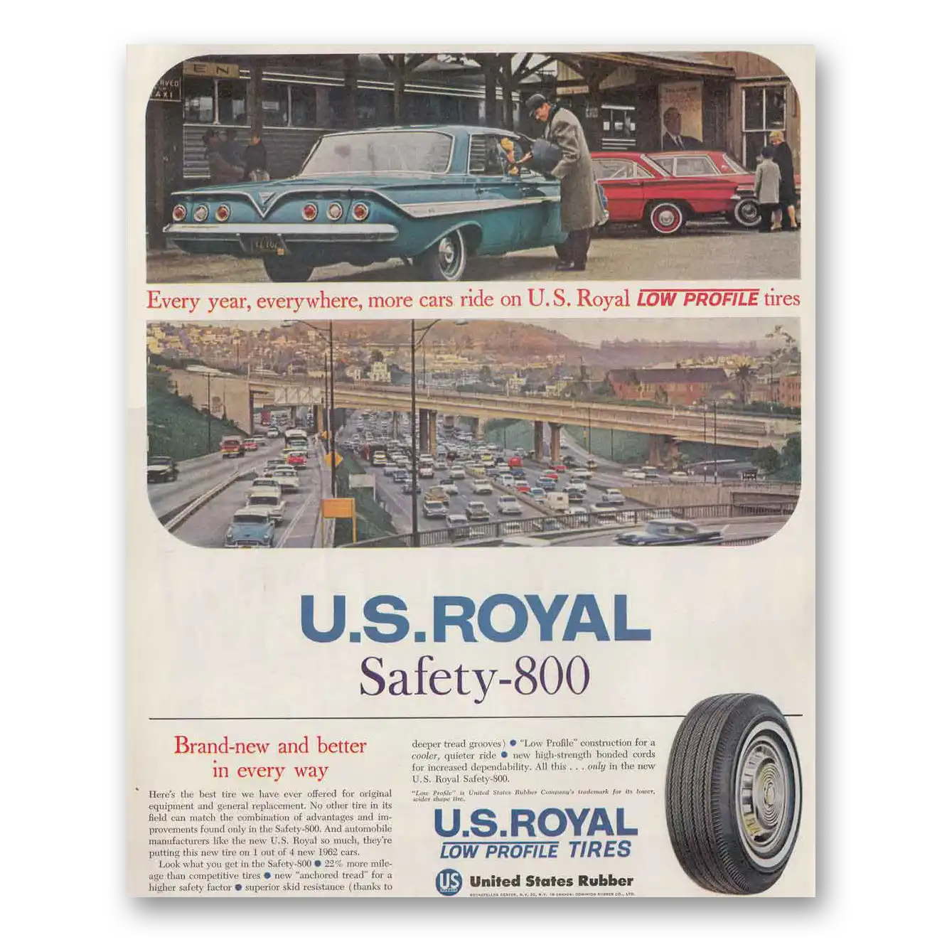 1961 US Royal Tires Every Year Everywhere Vintage Magazine Print Ad