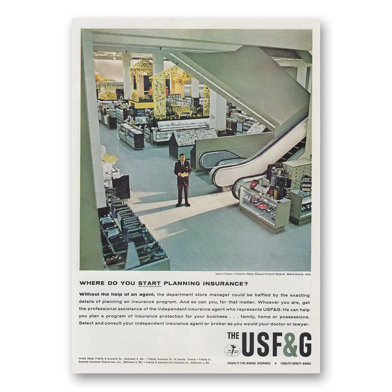 1961 USF&G Start Planning Insurance Vintage Magazine Print Ad