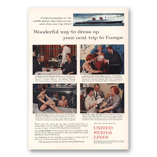 1961 United States Lines Wonderful Way Dress Up Vintage Magazine Print Ad