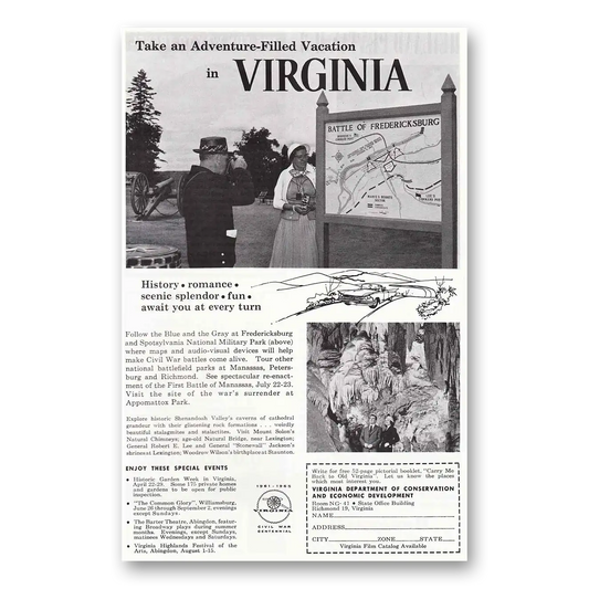 1961 Virginia Take An Adventure Filled Vacation Vintage Magazine Print Ad