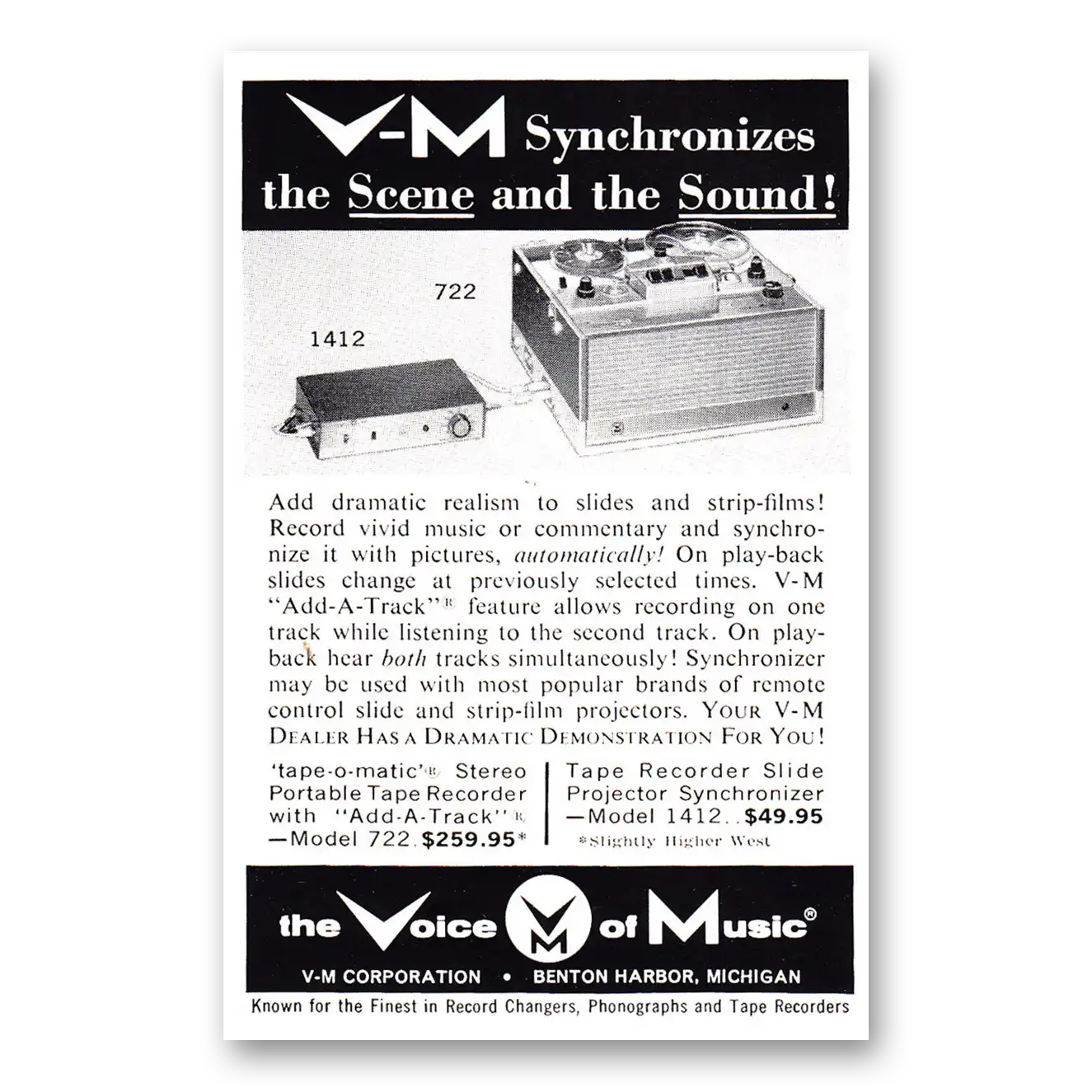 1961 Voice of Music Synchronizes the Scene and the Sound Vintage Magazine Print Ad