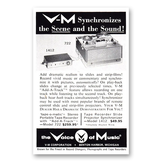 1961 Voice of Music Synchronizes the Scene and the Sound Vintage Magazine Print Ad