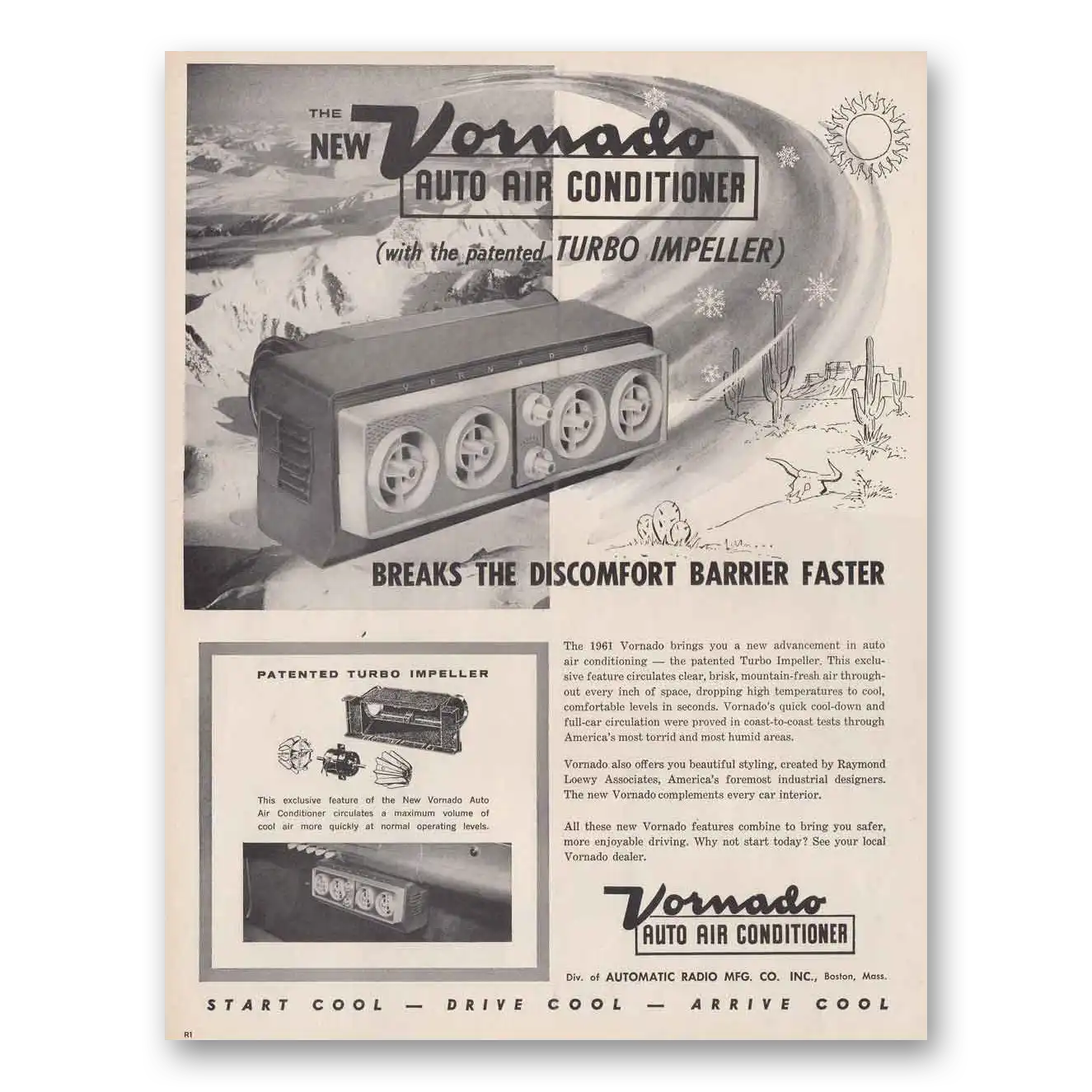 1961 Vornado Auto Air Conditioner Turbo Impeller Vintage Magazine Print Ad