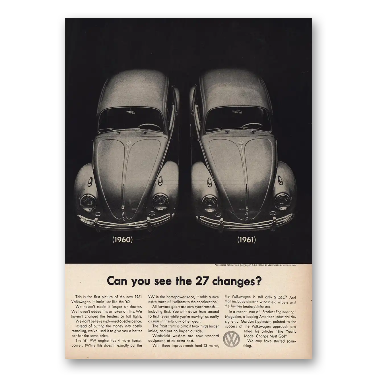 1961 Volkswagen Beetle Can You See the 27 Changes Vintage Magazine Print Ad