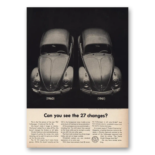 1961 Volkswagen Beetle Can You See the 27 Changes Vintage Magazine Print Ad