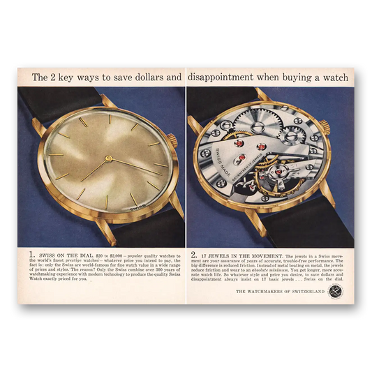 1961 Watchmakers of Switzerland Save Dollars Disappointment Vintage Magazine Print Ad