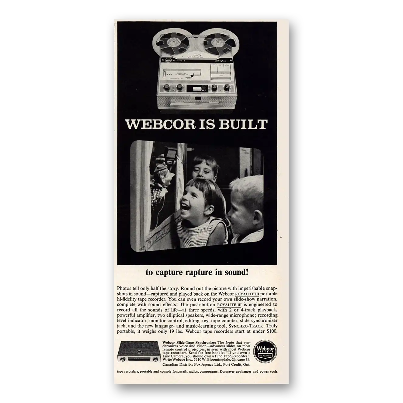 1961 Webcor Stereo Built to Capture Rapture In Sound Vintage Magazine Print Ad