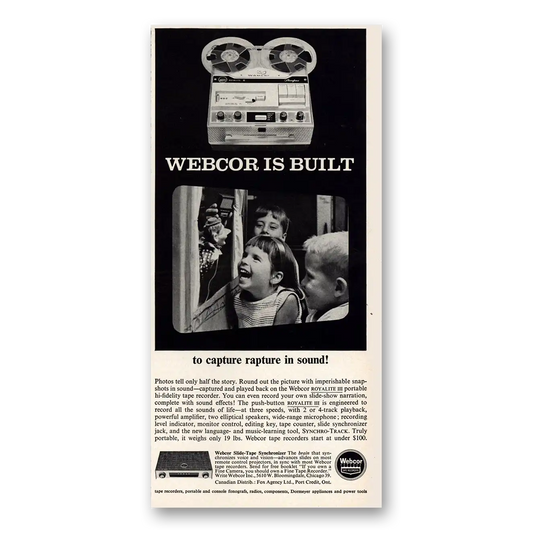 1961 Webcor Stereo Built to Capture Rapture In Sound Vintage Magazine Print Ad