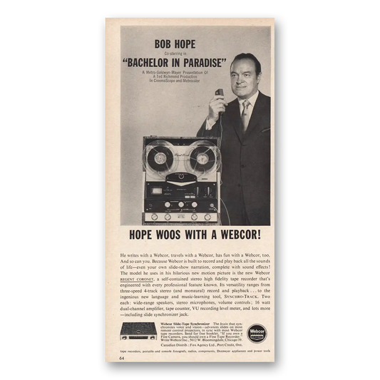 1961 Webcor Stereo Bob Hope Bachelor In Paradise Vintage Magazine Print Ad