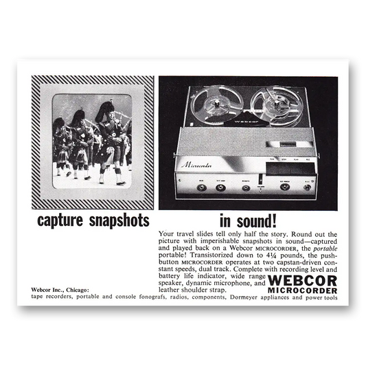 1961 Webcor Stereo Microcorder Capture Snapshots in Sound Vintage Magazine Print Ad