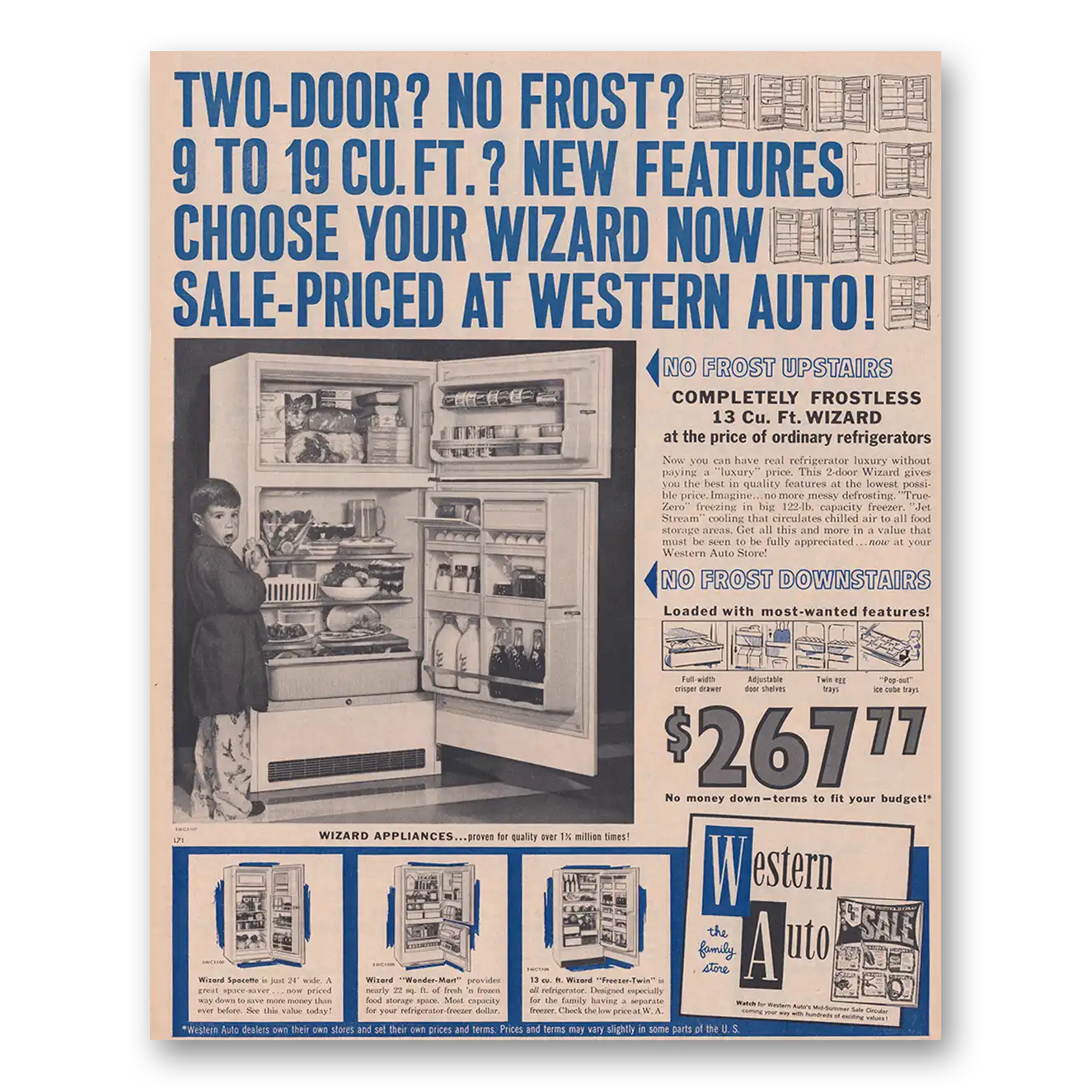 1961 Wizard Refrigerator Appliances Two Door No Frost Vintage Magazine Print Ad