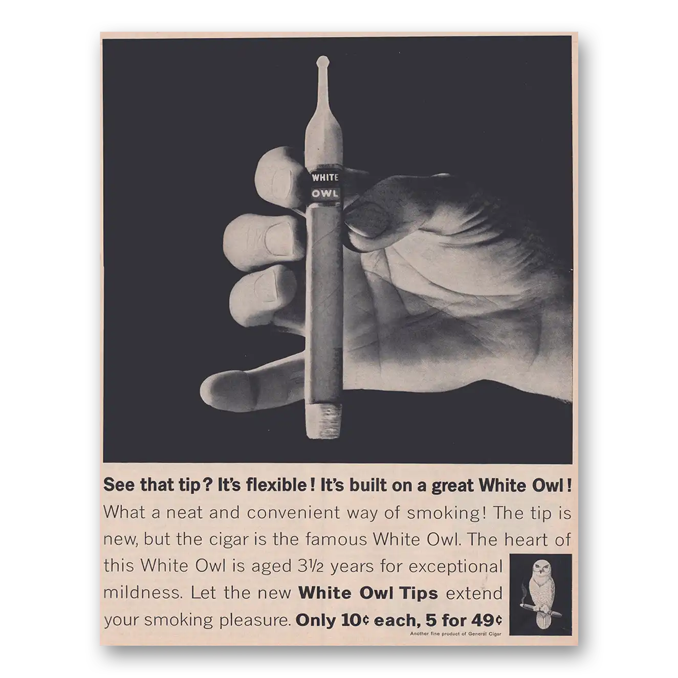 1961 White Owl Cigars See That Tip Its Flexible Vintage Magazine Print Ad