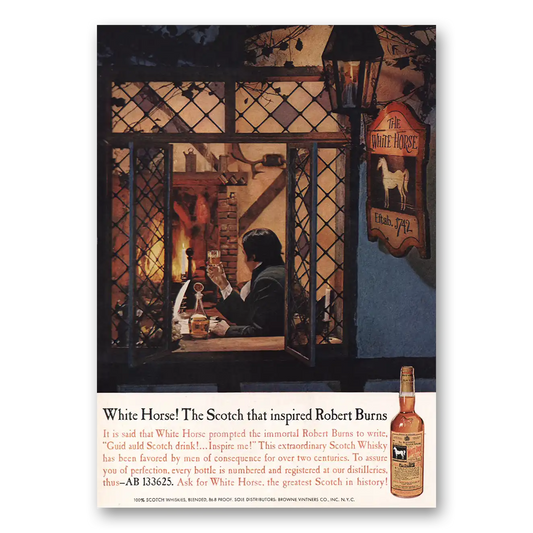 1961 White Horse Scotch Whisky Inspired Robert Burns Vintage Magazine Print Ad