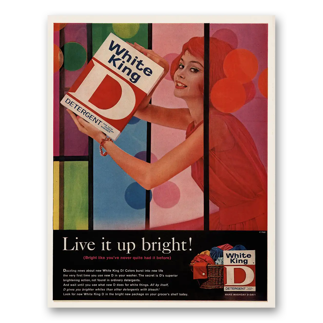 1961 White King Detergent Live It Up Bright Vintage Magazine Print Ad