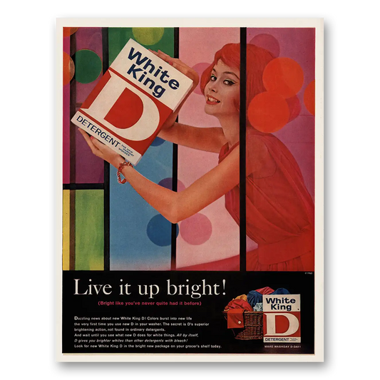 1961 White King Detergent Live It Up Bright Vintage Magazine Print Ad