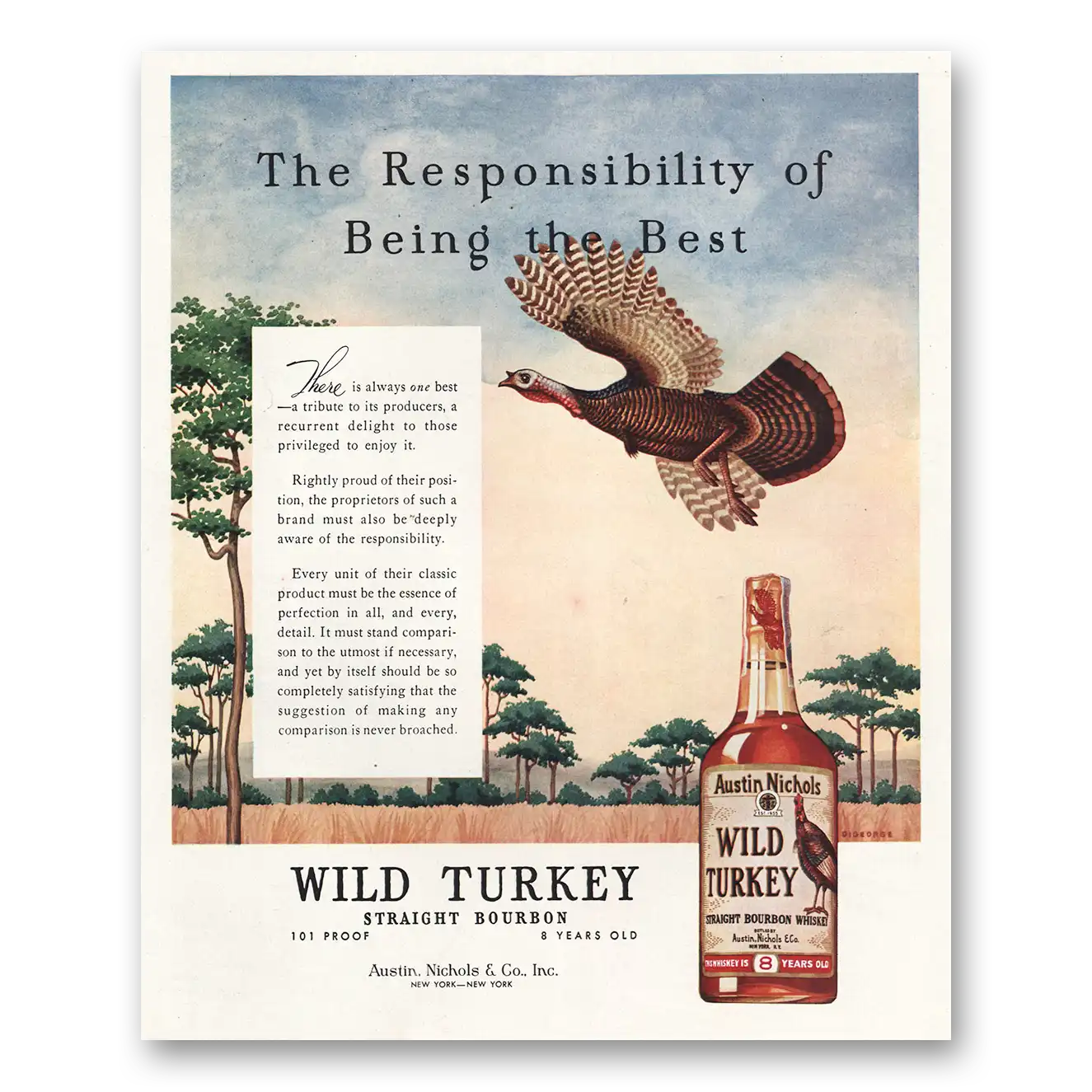 1961 Wild Turkey Responsibility of Being the Best Vintage Magazine Print Ad