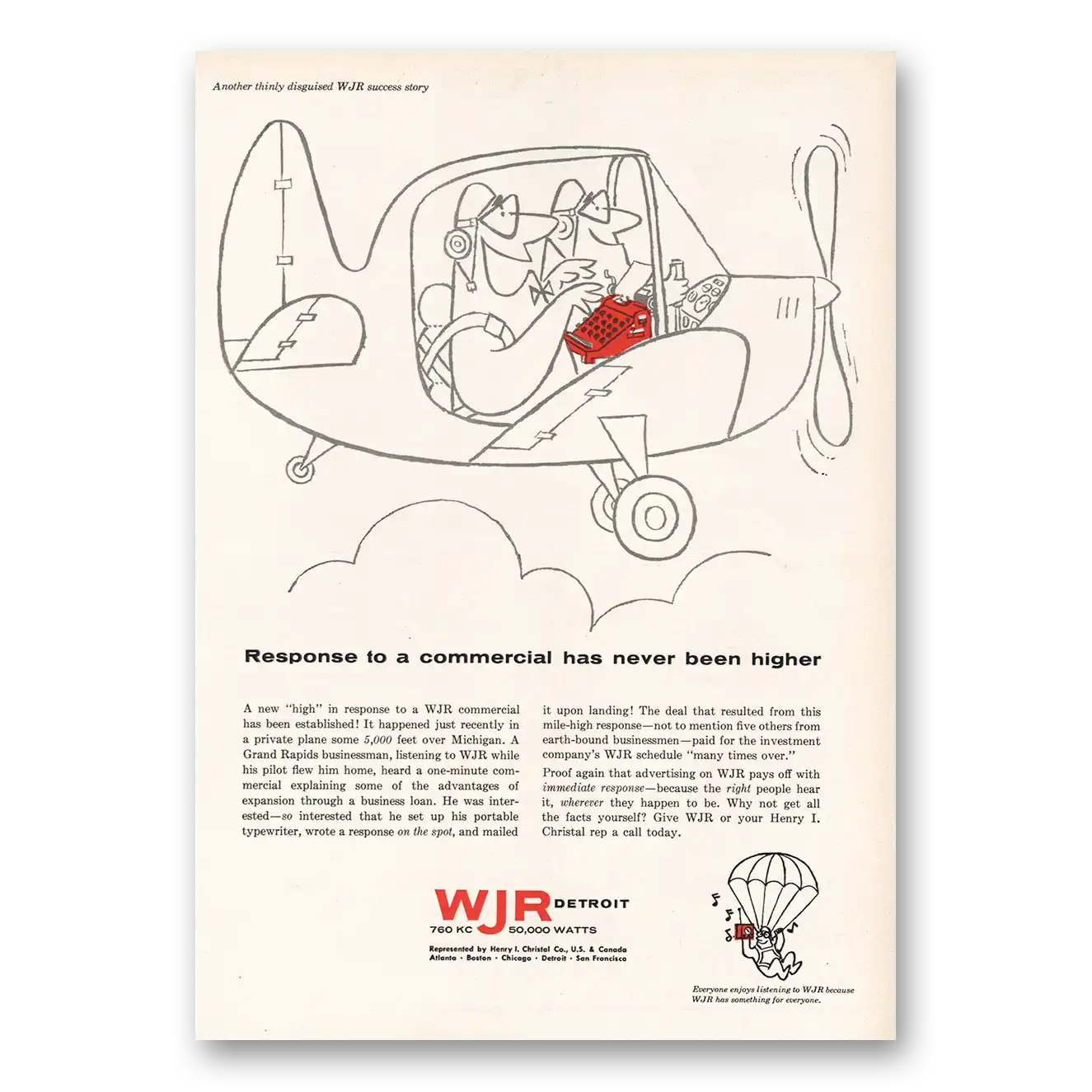 1961 WJR Detroit Response to Commercial Vintage Magazine Print Ad