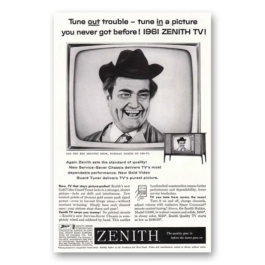 1961 Zenith Television Red Skelton Vintage Magazine Print Ad