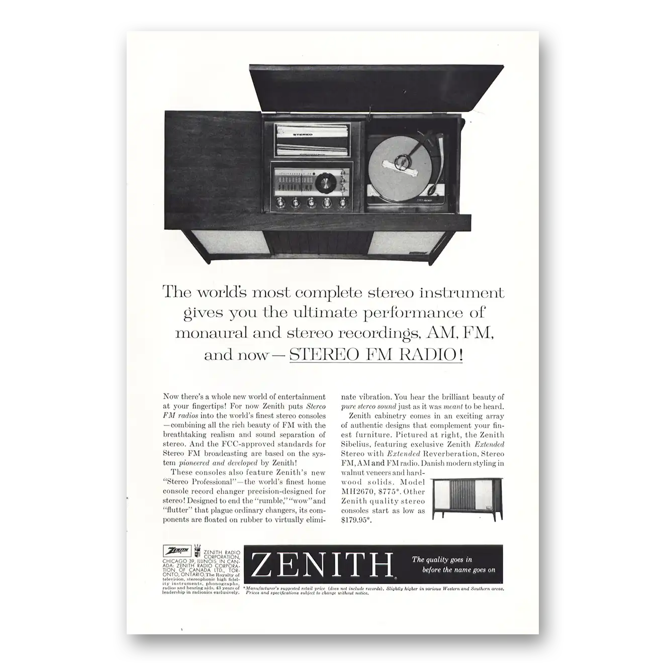 1961 Zenith Radio Most Complete Stereo Instrument Vintage Magazine Print Ad