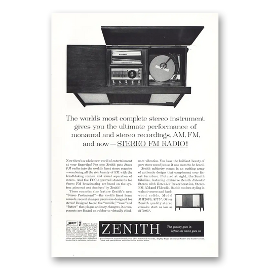 1961 Zenith Radio Most Complete Stereo Instrument Vintage Magazine Print Ad