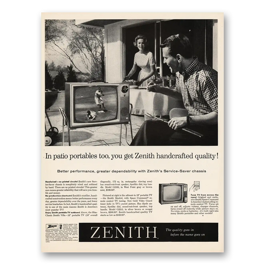 1961 Zenith Television Patio Portables Vintage Magazine Print Ad