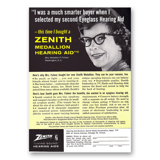 1961 Zenith Hearing Aid I Was a Much Smarter Buyer Vintage Magazine Print Ad