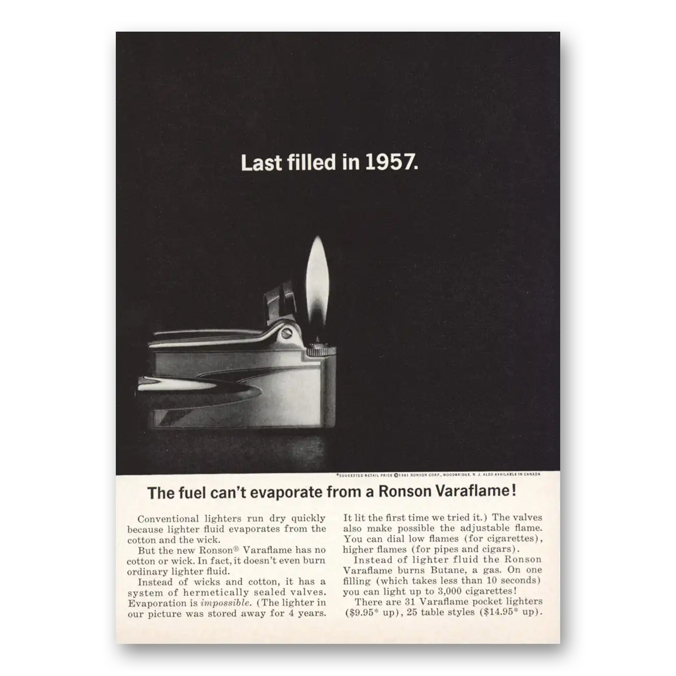 1961 Zippo Lighter Last Filled In Vintage Magazine Print Ad