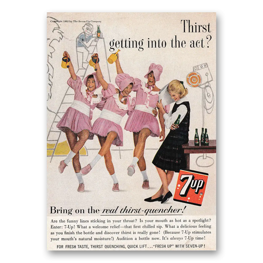 1962 7Up Thirst Getting Into the Act Vintage Magazine Print Ad