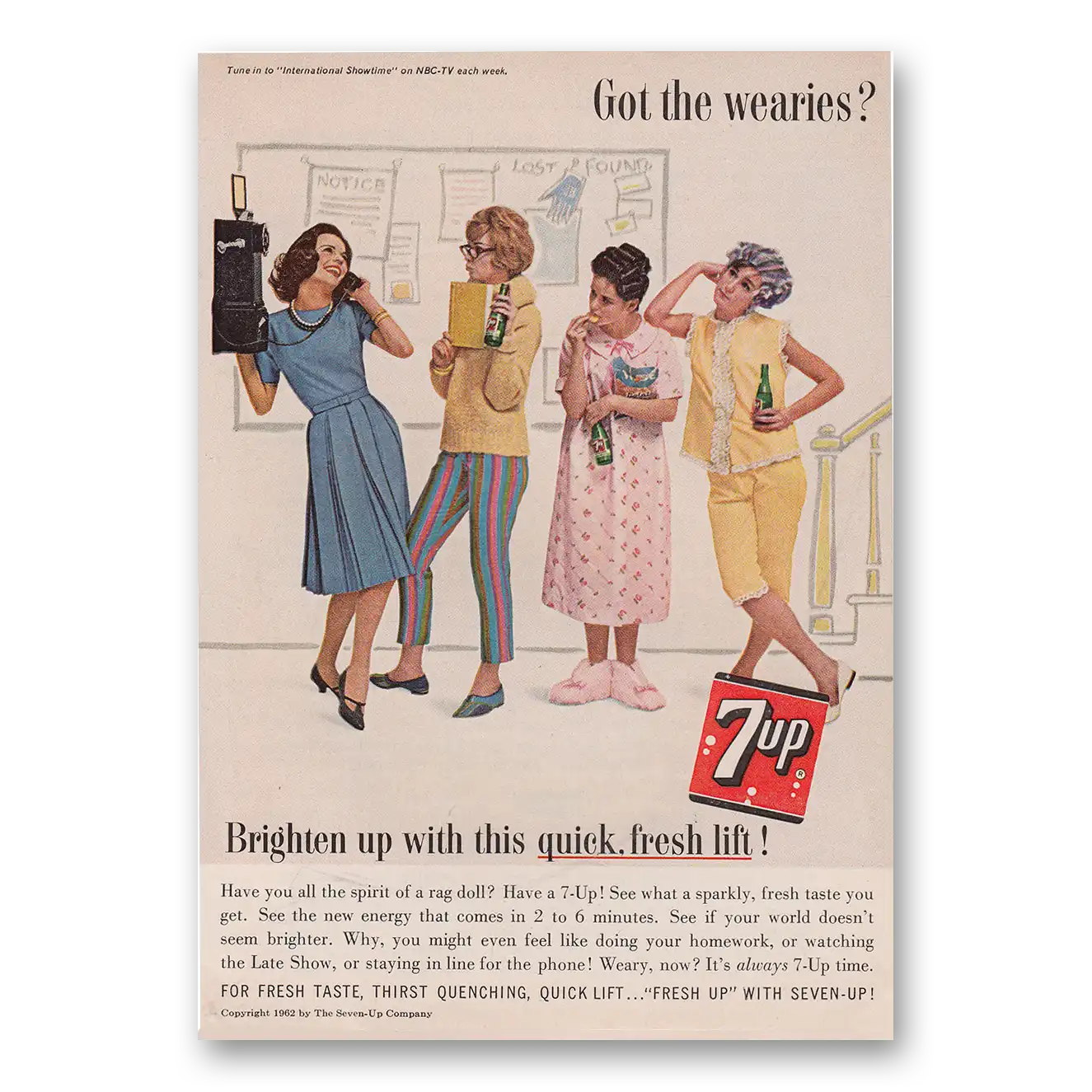 1962 7Up Got the Wearies Brighten Up Vintage Magazine Print Ad