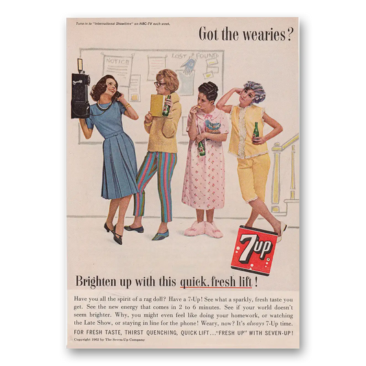 1962 7Up Got the Wearies Brighten Up Vintage Magazine Print Ad