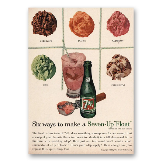 1962 7Up Six Ways Make Seven Up Float Vintage Magazine Print Ad