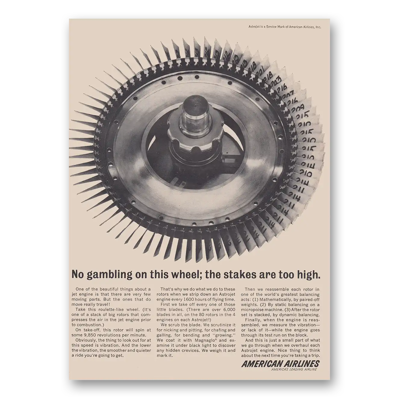 1962 American Airlines No Gambling On This Wheel Vintage Magazine Print Ad