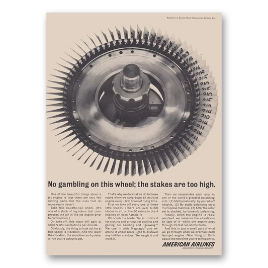 1962 American Airlines No Gambling On This Wheel Vintage Magazine Print Ad