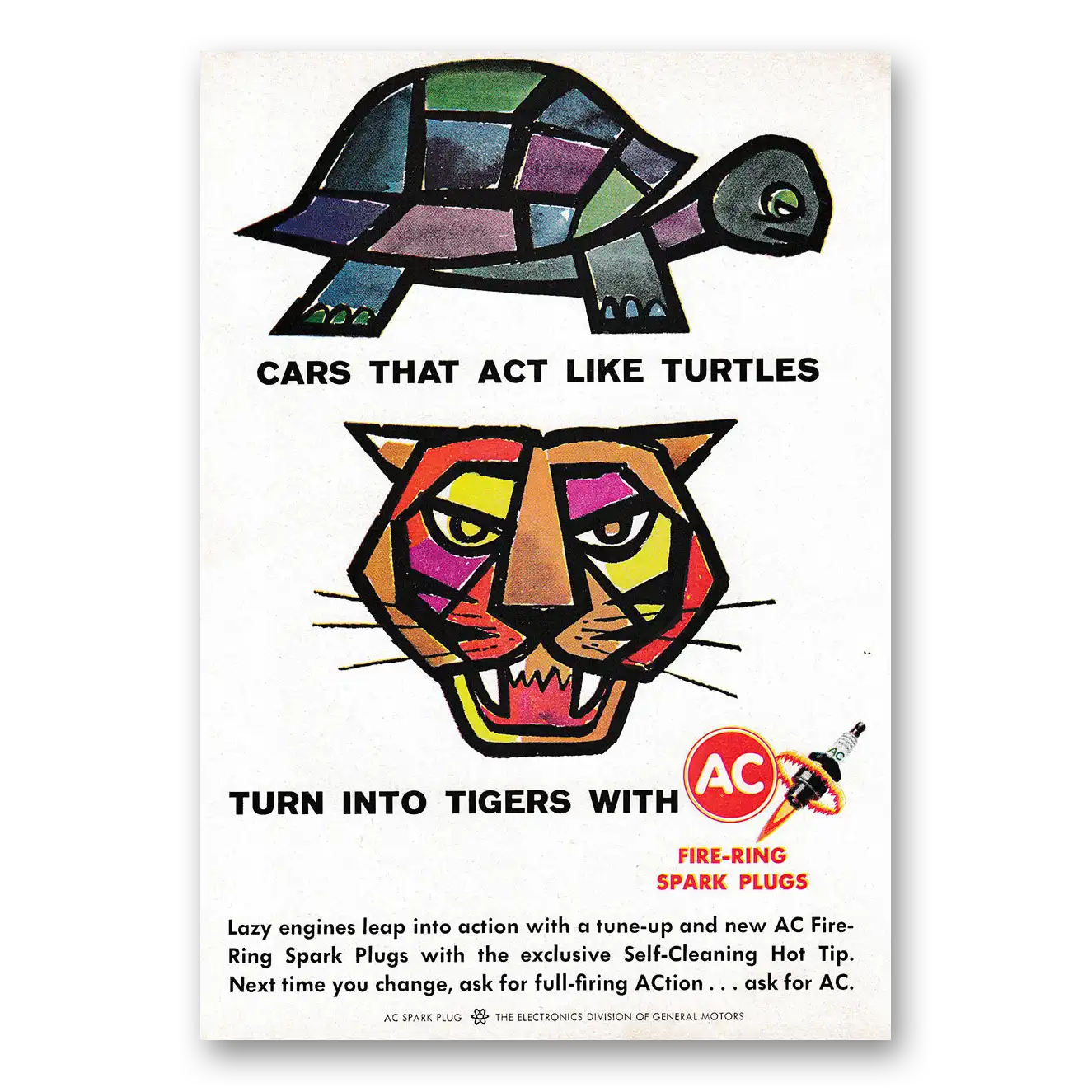 1962 AC Spark Plugs Cars That Act Like Turtles Vintage Magazine Print Ad